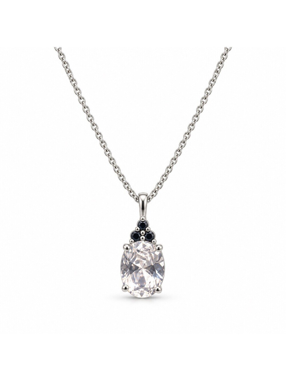 925 Sterling Silver Signed HDS 925 SAI Stamped Pendant Necklace Cubic Zirconia